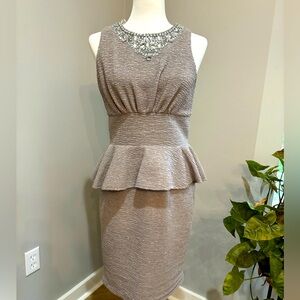 Metallic grey dress with jewel accents